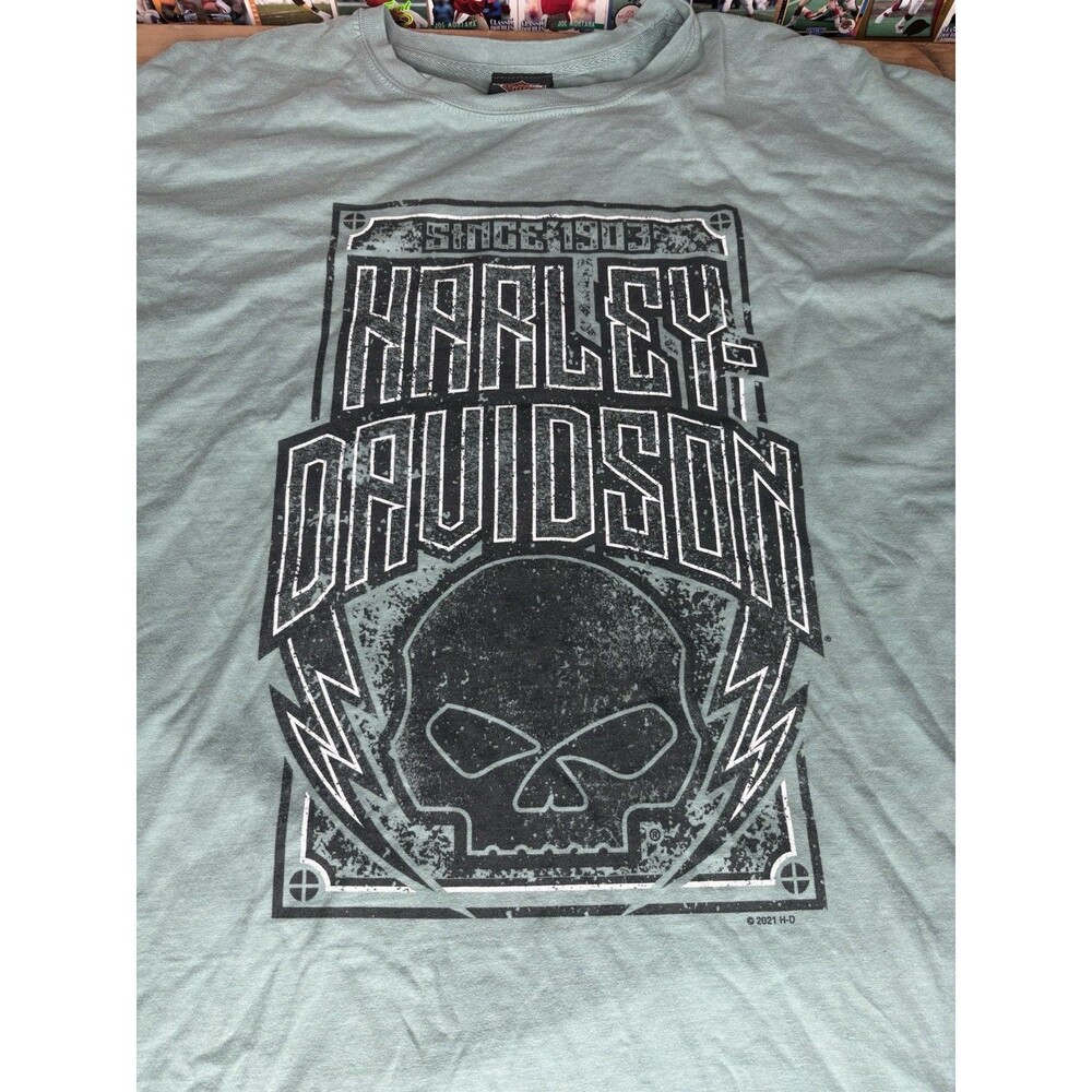 Harley Davidson Skull Print T Shirt Smyrna Delaware Motorcycle Men’s 2XL Blue
